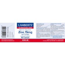 Zinc 15 mgr | Lamberts | 90 comps | Piel – uñas – pelo – sistema inmune
