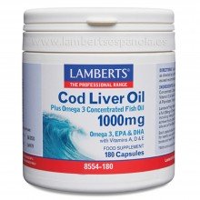 Cod Liver Oil |Aceite de hígado de bacalao| Lamberts | 180 cáps 1000mg | bienestar del sistema inmune- las mucosas y la visión