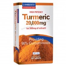 Cúrcuma o Turmeric | Lamberts | 60 Cáps de 20000 mg | Antiinflamatorio - Cuidado Óseo y Articular