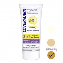 Rayblock Face Plus SPF 50+ Covermark | Facial Pieles Grasas | 4h. 50ml | Protector Solar Antiaging + Aftersun | Color-Tierra