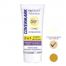 Rayblock Face Plus SPF 40+ Covermark | Facial Pieles Grasas | 4h. 50ml | Protector Solar Antiaging + Aftersun | Color-Beige