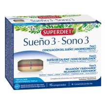 Superdiet - Sueño 3 Triple capa| 15 comprimidos| trastornos del sueño | plantas Bio |Funciona