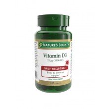 Pura Vitamina D3 25mg (1000UI)| Nature's Bounty | 100 comprimidos |Refuerzo óseo, muscular e inmunitario