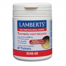 Turmeric Fast - Cúrcuma de Liberación Rápida | Lamberts | 60 Cáps de 10.000 mg | Antiinflamatorio - Cuidado Óseo y Articular