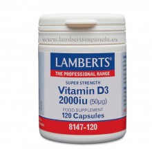 Vitamina D3 colecalciferol 2000 UI (50 mg)| Lamberts | 120cáps |Esencial para los huesos - dientes y sistema inmune.