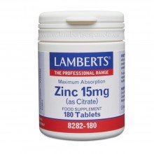 Zinc 15 mgr | Lamberts | 180 comps | Piel – uñas – pelo – sistema inmune