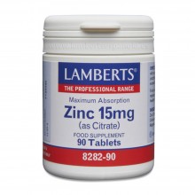 Zinc 15 mgr | Lamberts | 90 comps | Piel – uñas – pelo – sistema inmune