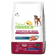 Sensitive No Grain Medium&Maxi Adult con trucha y patatas|3kg|Natural Trainer|perros adultos de tamaño Mediano y grande