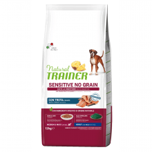 Sensitive No Grain Medium&Maxi Adult con trucha y patatas|12kg|Natural Trainer|perros adultos de tamaño Mediano y grande