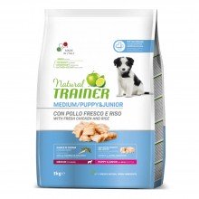 Medium/Puppy & Junior con Pollo y Arroz|3kg|Natural Trainer|Alimento completo para perros adultos de tamaño Mediano