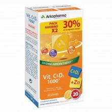 Vitamina C&D3 1000 Mg + Zinc | Arkovital | Arkopharma |PACK 2 de 20 Efervescentes | Refuerza el Sistema Inmune y Defensas