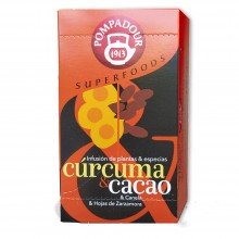 Cúrcuma & Cacao | Pompadour | 18 bolsitas | Dulce e Intensa Infusión Enérgica y Antiinflamatoria
