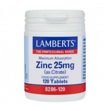 Zinc 25 mgr | Lamberts | 120 comps | Piel – uñas – pelo – sistema inmune