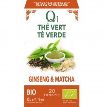 Qi - Té verde Jinseng y Matcha BIO| Nutrition & Santé | 20 bolsitas| Té verde, Regaliz, Canela, Ginseng y Matcha| Vitalidad
