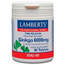 Ginkgo Biloba 6000mg | Lamberts | 60 cáps | Sistema circulatorio - Memória